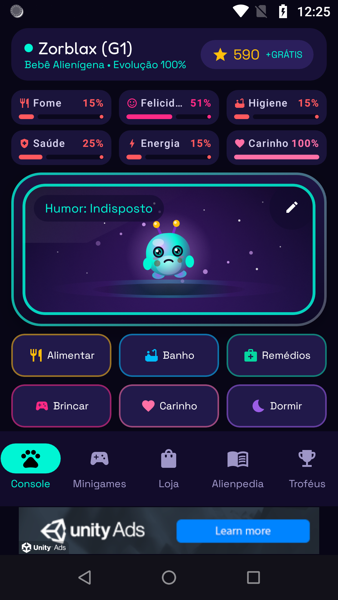 Tela da Alienpedia Galáctica no Alien Egg