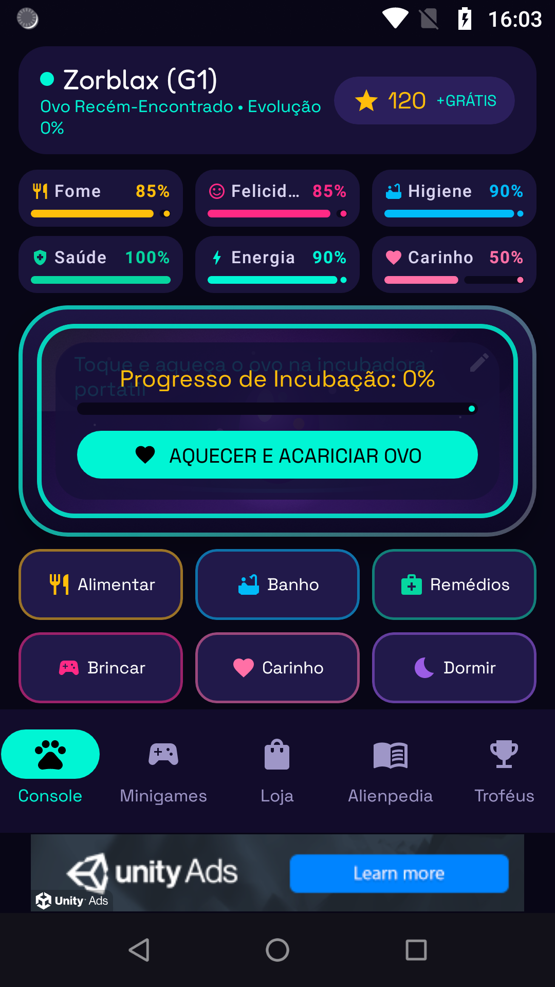 Console Virtual Alien Egg rodando no Android